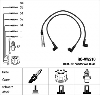 Zapalovací kabely NGK VW Jetta 1.8 (08.83-07.87) RC-VW210 941 (sada)