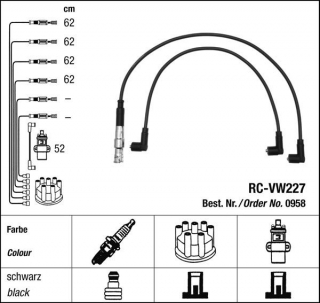 Zapalovací kabely NGK VW Passat 1.6 (01.96-10.96) RC-VW227 958 (sada)