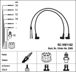 Zapalovací kabely NGK VW Passat 1.6 (08.77-07.79) RC-VW1102 2569 (sada)