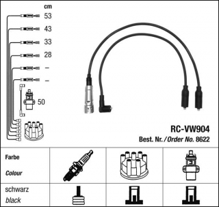Zapalovací kabely NGK VW Passat 1.8 (04.88-10.96) RC-VW904 8622 (sada)