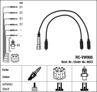 Zapalovací kabely NGK VW Passat 1.8 (10.94-10.96) RC-VW905 8623 (sada)