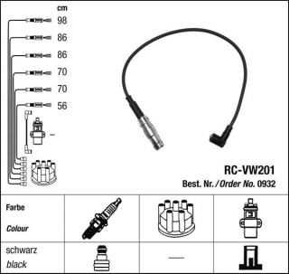 Zapalovací kabely NGK VW Passat 2.8 VR6 (04.88-10.96) RC-VW201 932 (sada)