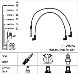 Zapalovací kabely NGK VW Passat 2.9 VR6 (08.93-04.97) RC-VW223 954 (sada)