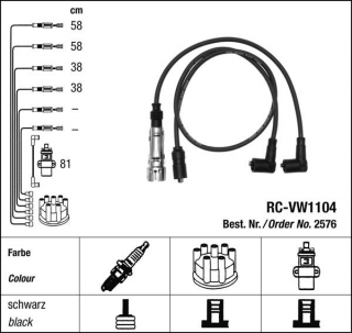 Zapalovací kabely NGK VW Polo 1.0 (09.85-10.86) RC-VW1104 2576 (sada)