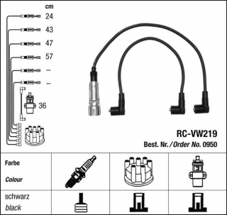 Zapalovací kabely NGK VW Vento 1.6 (08.95-12.97) RC-VW219 950 (sada)
