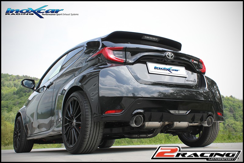 Zadní 2 s tlumiče společně skoncovka průměru 100 Racing P+L - TIG welding (For the installation on TCTO.02 / TCTOS.02 it is necessary to order separately the adapter AD.YARIS.01) (For the installation on the original central pipe it is necessary to order