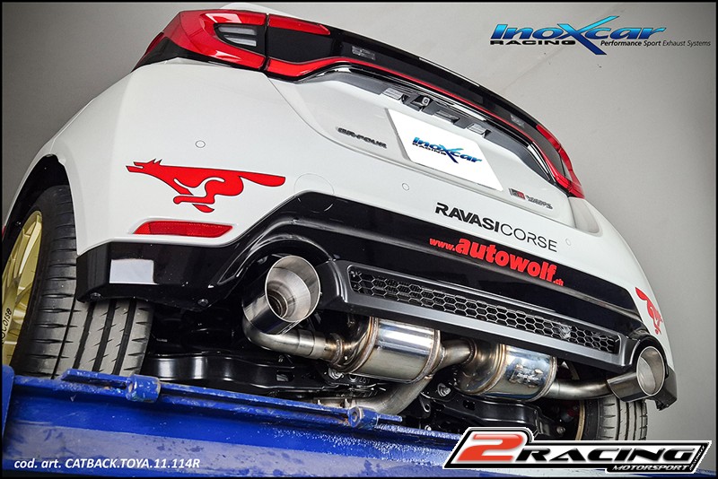 turbo centrale diretto+ Adattatore + Posteriore 2 silenziatori con uscita průměru 114 Racing DX+SX Inoxcar racing CATBACK.TOYA.11.114R