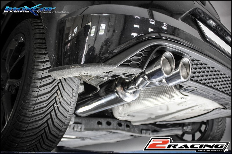 Zadní tlumič koncovkou výfuku 2 x průměru 80 X-RACE Exclusive assembly on original spoiler Volkswagen POLO AW GTI Inoxcar racing WPO.27.XR80