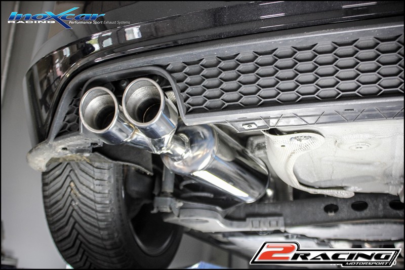Zadní tlumič koncovkou výfuku 2 x průměru 80 X-RACE Exclusive assembly on original spoiler Volkswagen POLO AW GTI Inoxcar racing WPO.27.XR80