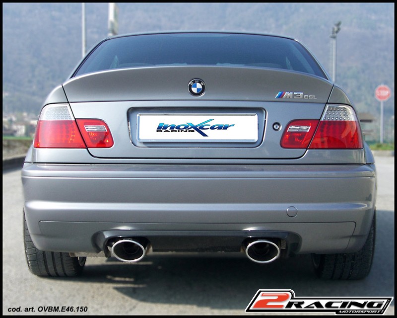 Zadní výfuk z nerezové oceli s koncovkou Oválná 150x105 OBLIQUE L+R Inoxcar racing OVBM.E46.150