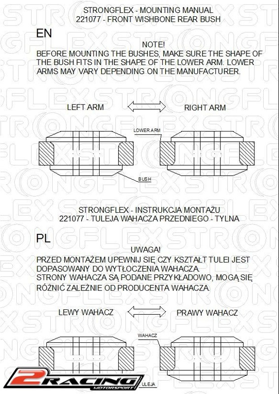 Komplet přední tvrdé silentbloky podvozku 226018B