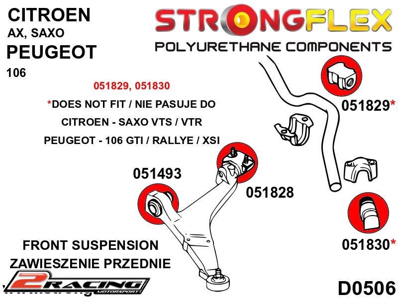Přední stabilizátor vnější silentblok Sport 051830A