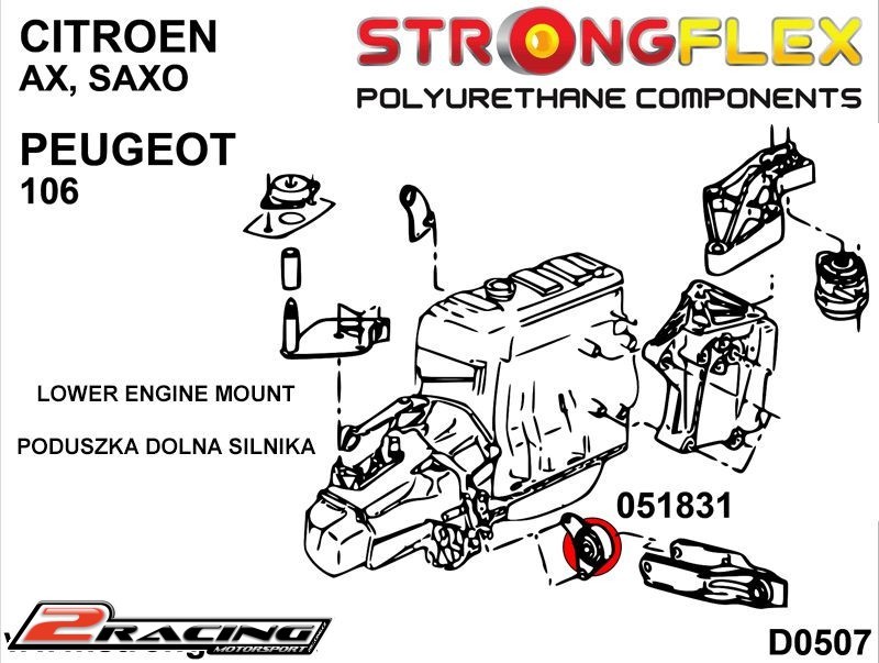 Spodní držák motoru silentblok 65mm Sport 051831A