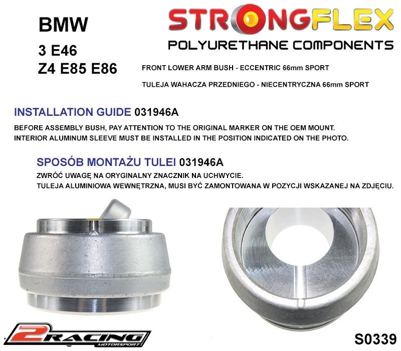 Přední spodní rameno silentblok excentrický 66mm Sport 031946A