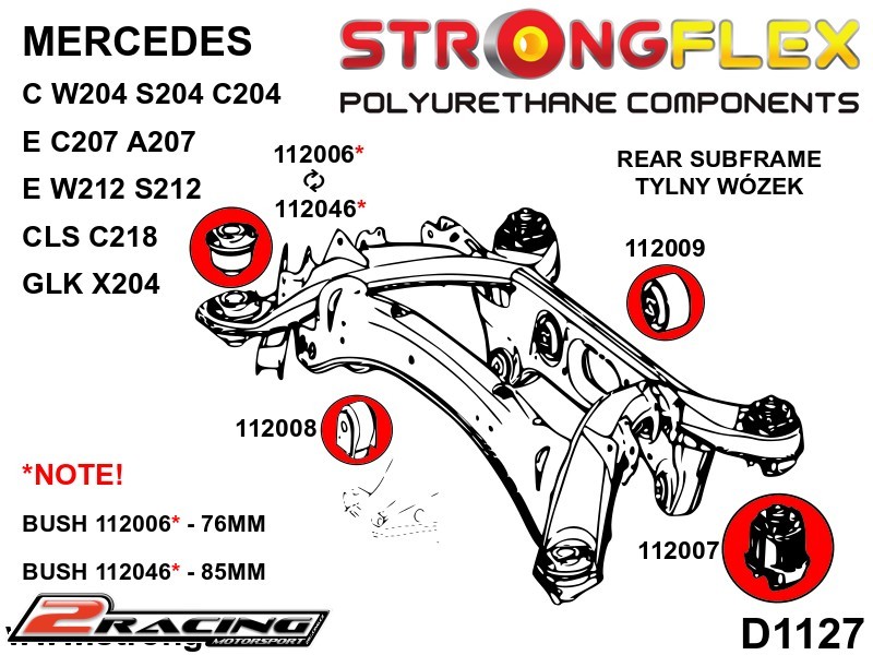 Zadní nápravnice přední silentblok 76mm 112006B