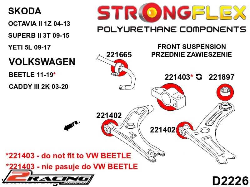 Komplet tvrdé silentbloky podvozku 226174B