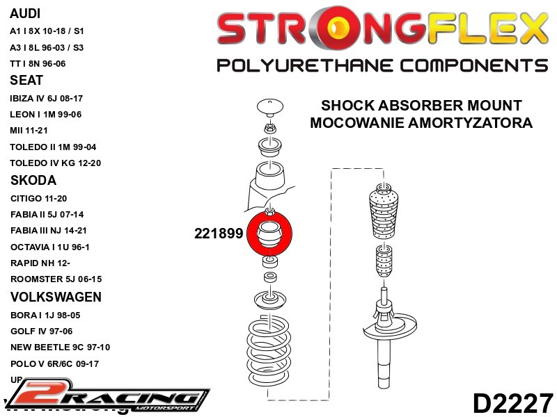 Přední horní uložení tlumiče silentblok Sport 221899A