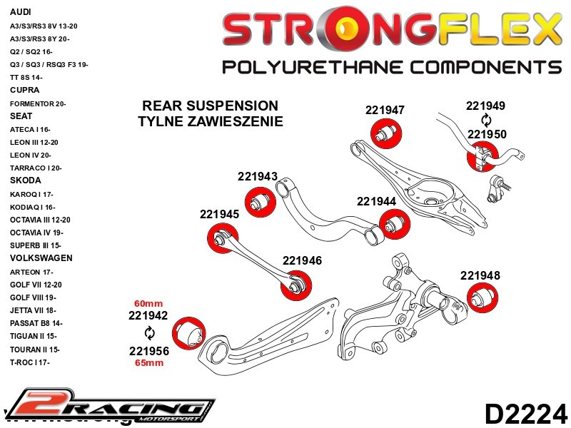 Zadní vlečné rameno přední silentblok 65mm Sport 221956A