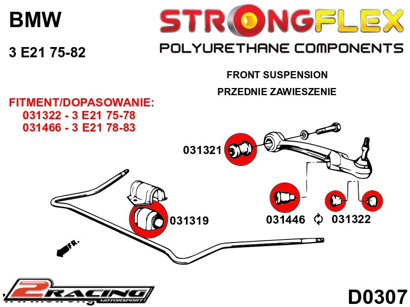 Komplet přední tvrdé silentbloky podvozku Sport 036128A