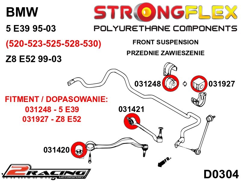 Komplet přední tvrdé silentbloky podvozku 036129B
