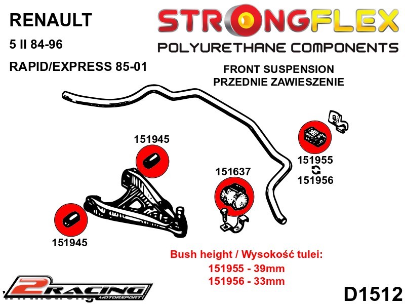 Přední stabilizátor silentblok výška 39mm Sport 151955A