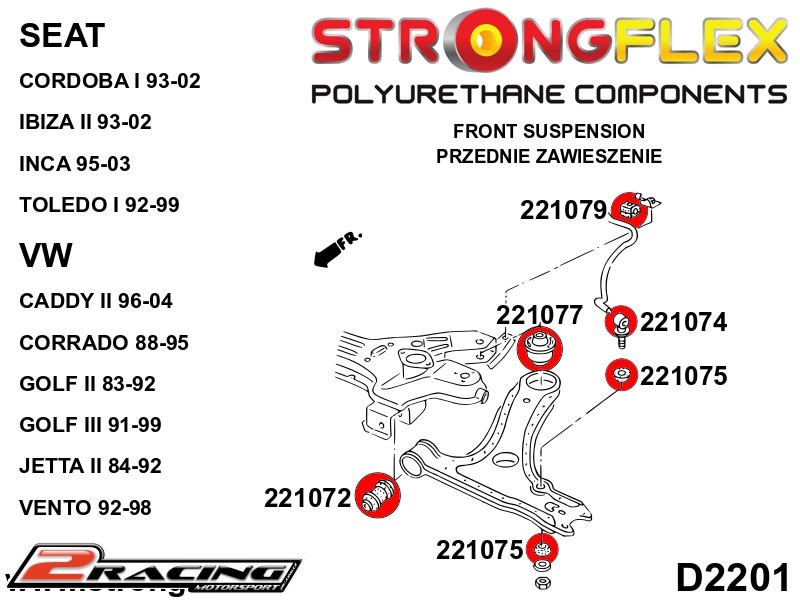Komplet přední tvrdé silentbloky podvozku 226017B
