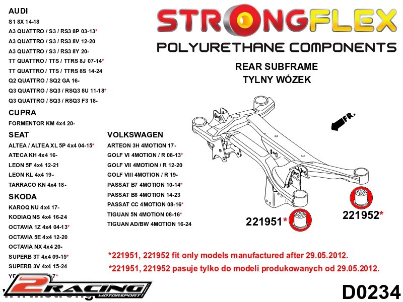 Zadní nápravnice silentbloky kit Sport 226229A