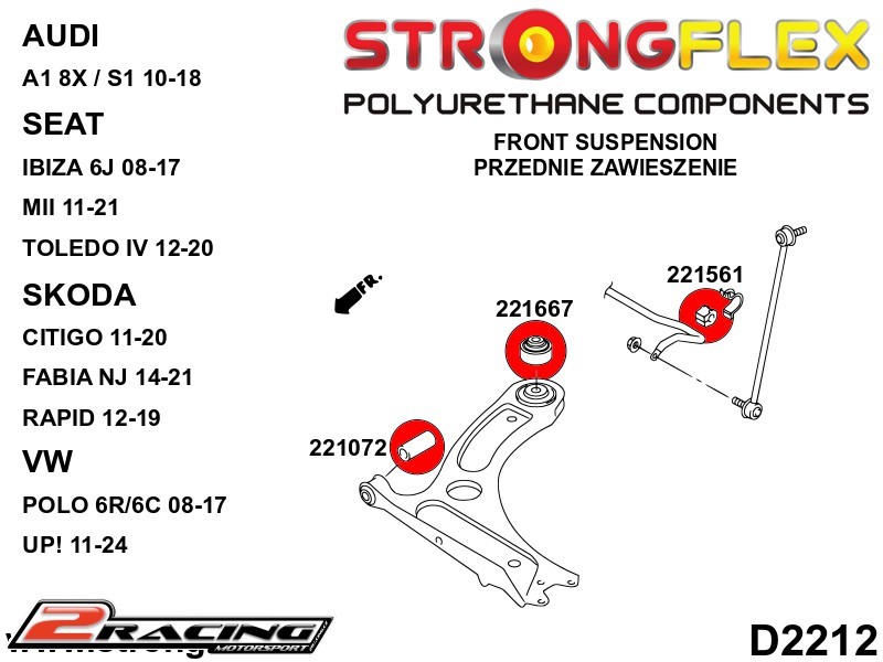Komplet přední tvrdé silentbloky podvozku Sport 226243A