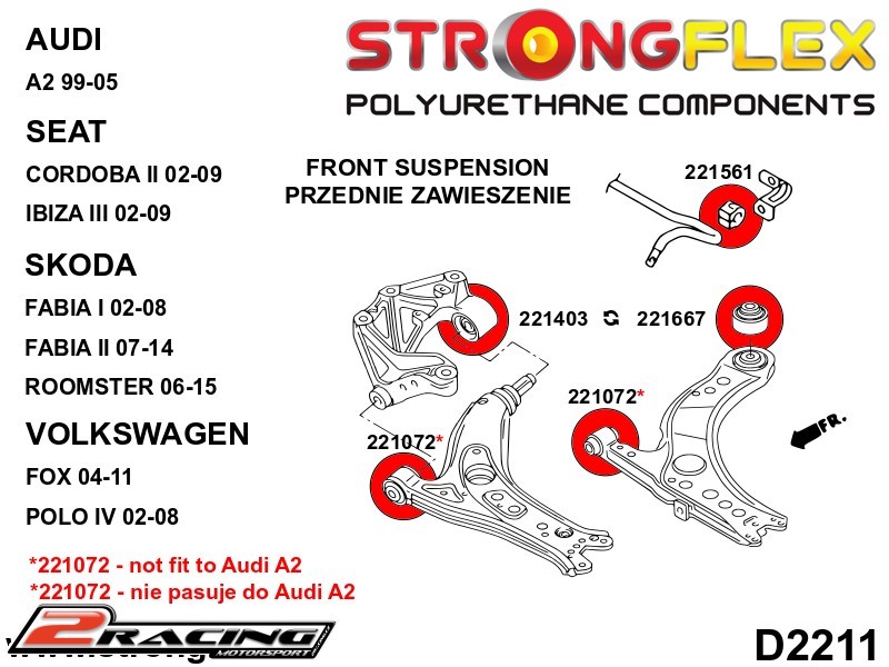 Komplet přední tvrdé silentbloky podvozku 226245B