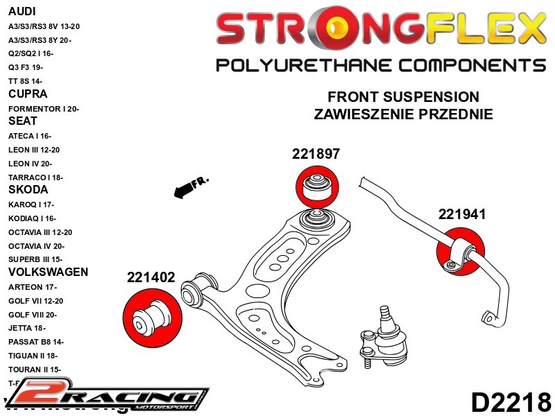 Komplet přední tvrdé silentbloky podvozku Sport 226246A