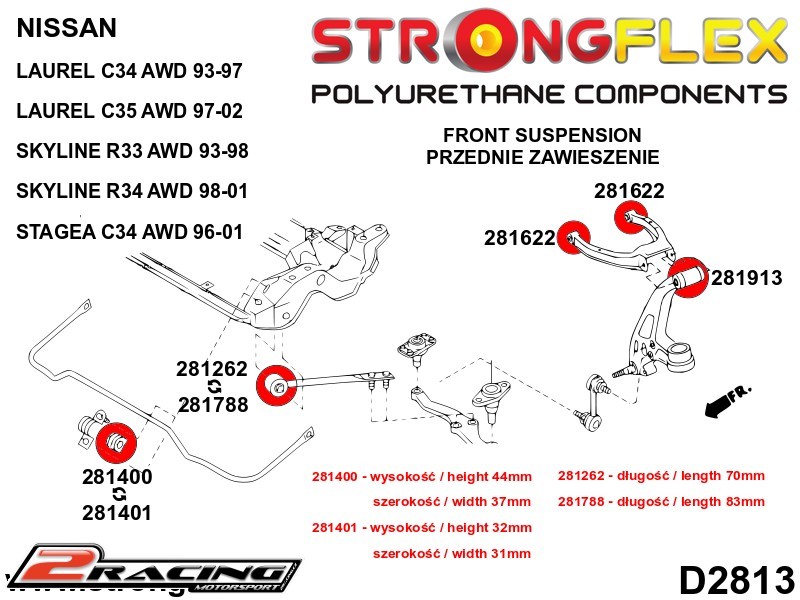 Přední stabilizátor silentblok 281401B