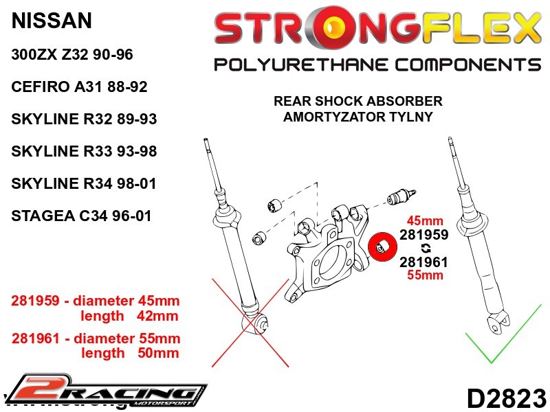 Zadní spodní uchycení tlumiče silentblok 55m Sport 281961A